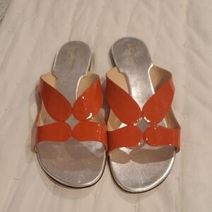 Kate Spade "Jo " Women's Orange Patent Leather Slip- On Open Toe Sandals Size 10